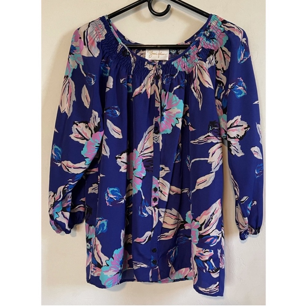 Anthropologie Yumi Kim Purple Floral Button Front Flowy Blouse